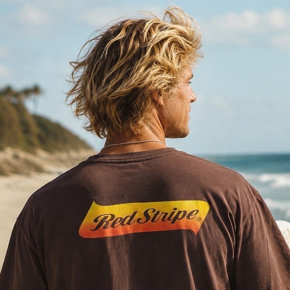 VTG Red Stripe Beer Short Sleeve T-Shirt Streetwear Men's XL‎ Faded Spell Out